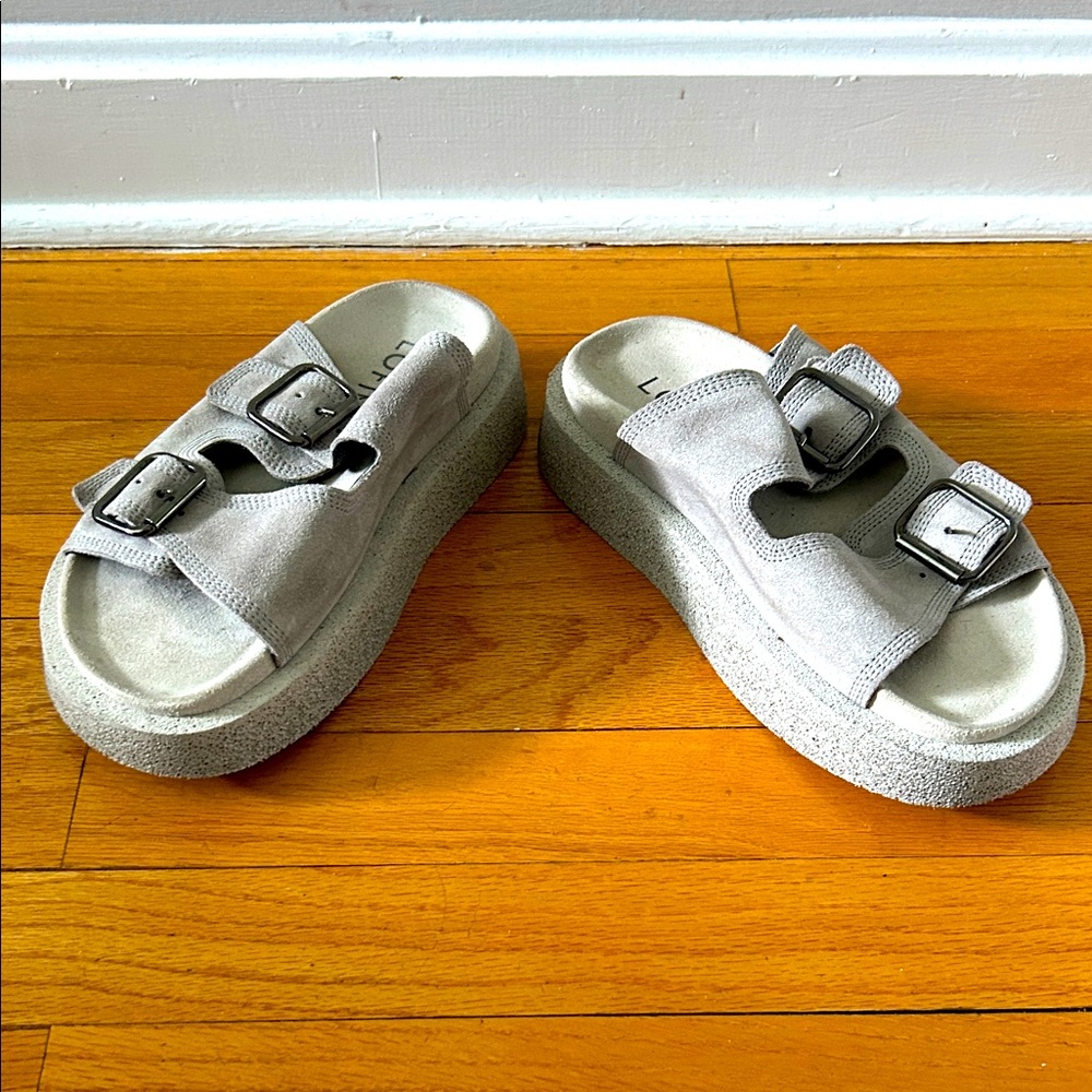 Lofina 5203 Gray Platform Sandals with Buckles